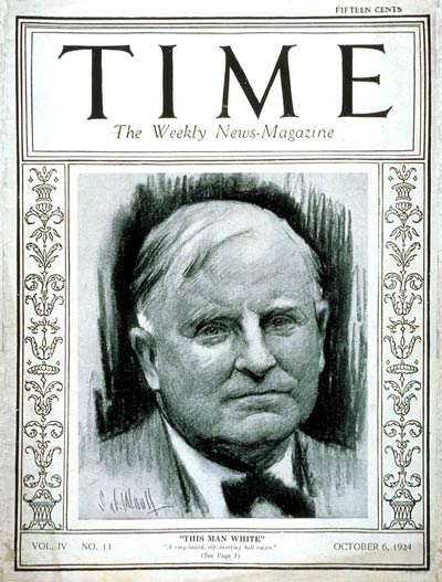 Time magazine cover from Oct. 6, 1924 features a sketch of newspaper publisher William Allen White